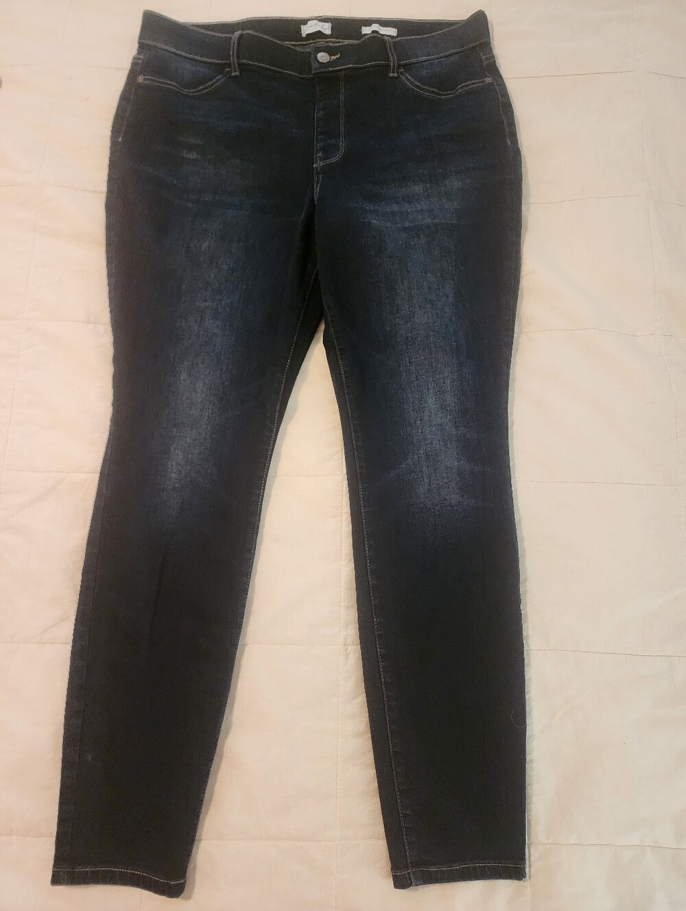 Wonderly Women's Dark Wash Blue Denim Pull-on Jeggings Stretch 16W Faux Zipper